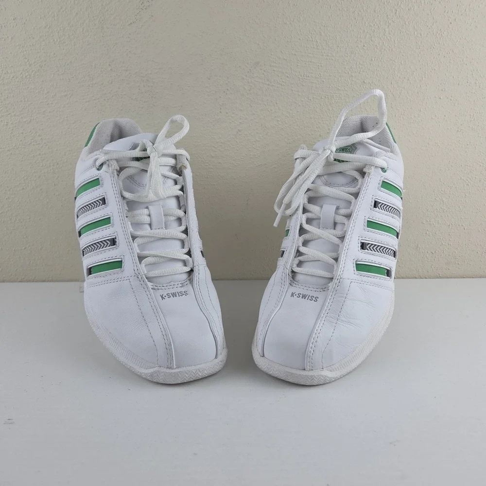 K Swiss Vintage Stripe Shifter White/Green Zig Zag Customizable Stripes Womens 7